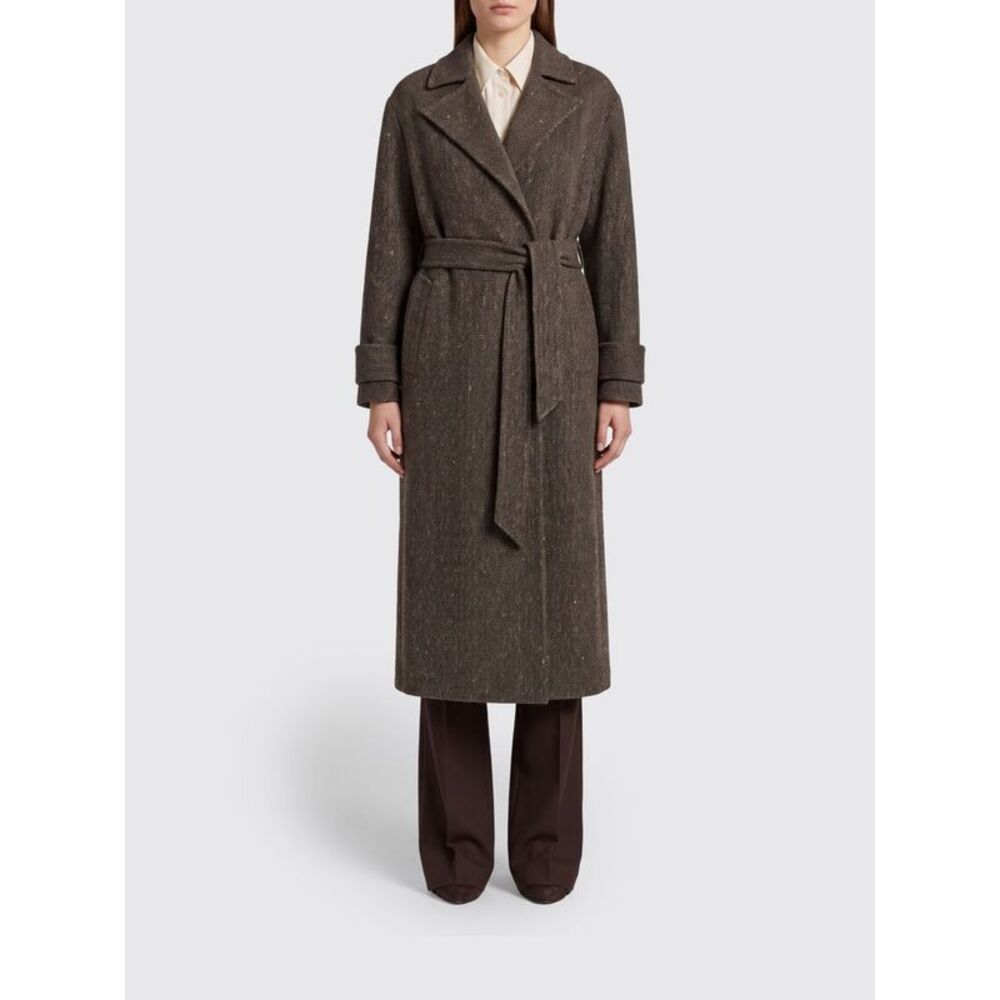 Kiton Women Long Chevron Wool Blend Wrap Coat Kiton With A Shawl Collar